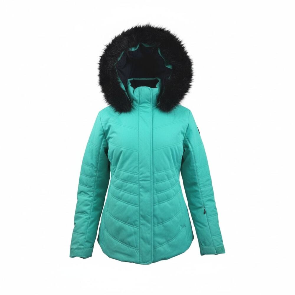 Obermeyer Tuscany II Winter Ski Jacket Womens 12 Large Green Pixie Dust Black‎